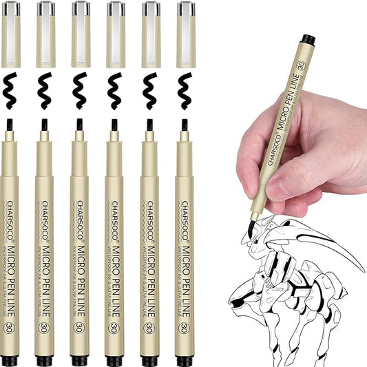 30 Micro Pen, 6 Pack Black Fine Point Pen with Waterproof Archival Ink, 3mm Fineliner Ink Pens for Artist Illustration, Sketching, Anime, Manga, Technical Drawing and Scrapbooking-DeskLoop Office