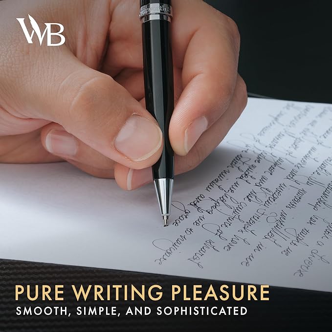 Wordsworth and Black Ballpoint Pen Black Lacquer- Stunning Luxury Pen Chrome Finish, Ink Refill, Best Gift Set for Men & Women, Refillable, Elegant, Nice Pens, Fine Point-DeskLoop Office