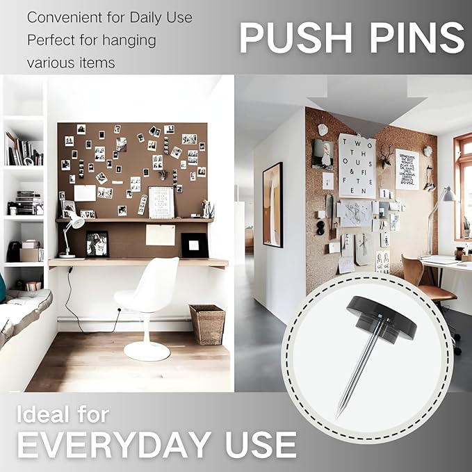 150 PCS Flat Black Push Pins for Wall Clear Thumb Tacks for Walls Flat thumbtacks Push pin for Bulletin Board Shadow Box Display Thumbtack for Cork Board-DeskLoop Office