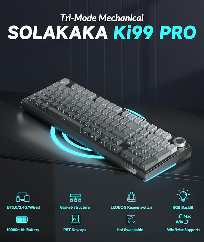 KI99 Pro 96% Wireless Mechanical Keyboard, RGB Gaming Keyboard, Hot-Swappable Pre-Lubed Switches, Gasket Structure Creamy Keyboards for Gamer/PC/Laptop (Black)-DeskLoop Office