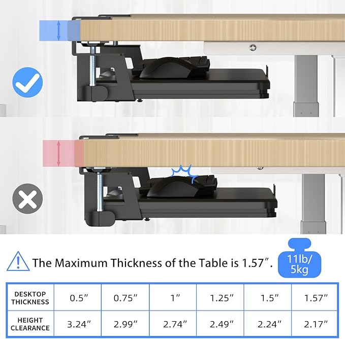suptek Small Keyboard Tray Under Desk Pull Out with C Clamp Mount, Computer Keyboard & Mouse Tray, 20 (24.2 Including Clamps) x 11.8 inch Slide-Out Platform Computer Drawer for Typing, Black, DSF1S-DeskLoop Office