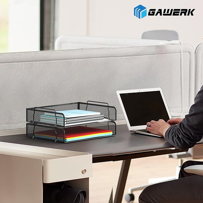 4 Tier Stackable Letter Tray, Metal Mesh File Storage Desktop Organizer for Home Office, Black-DeskLoop Office