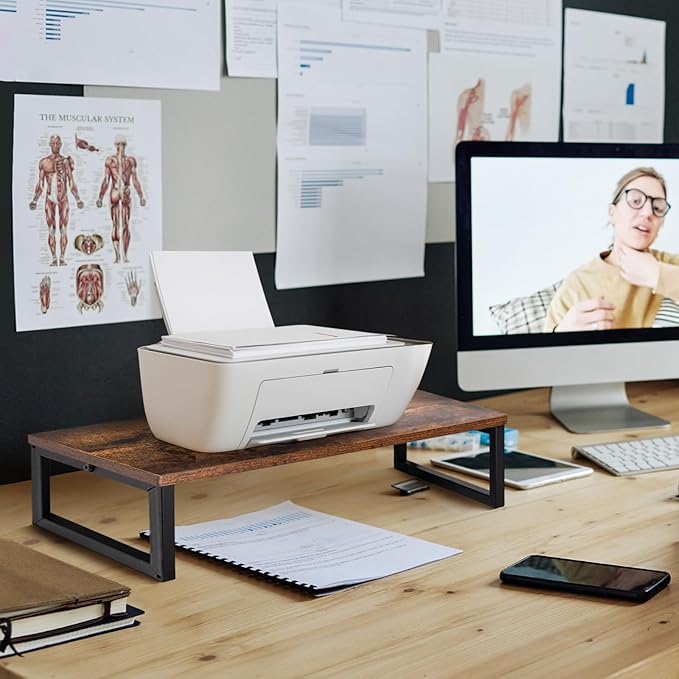 ARCOBIS 20 Inch Monitor Riser, Wood & Metal Computer Monitor Stand Riser for Desk, Rustic Brown-DeskLoop Office