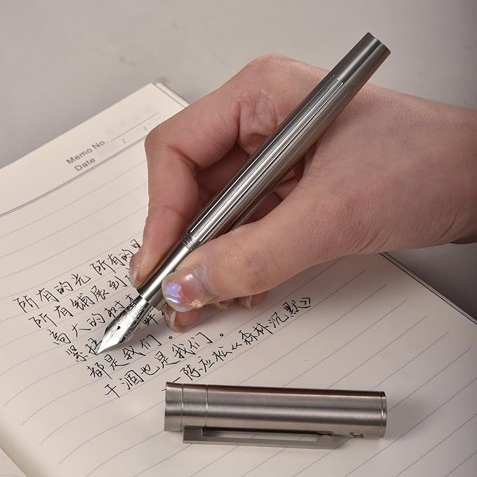 Hongdian T1 Titanium Fountain Pen, Iridium Fine Soft Nib Chinese Knot Carving with Converter and Metal Case Set-DeskLoop Office