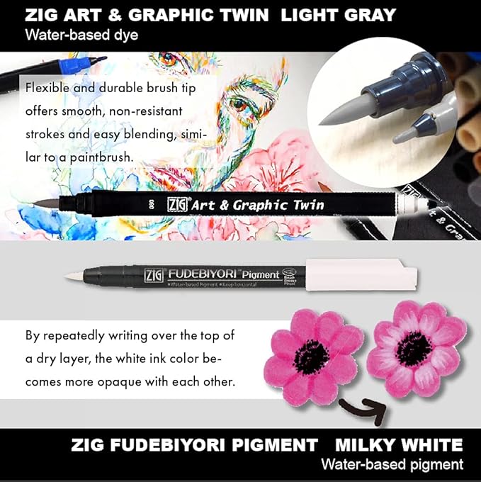 Kuretake Zig Inktober pen set, for Illustration, Manga Drawing, Lettering and Calligraphy, Professional Artist, Made in Japan (Basic No.2(5pcs.))-DeskLoop Office