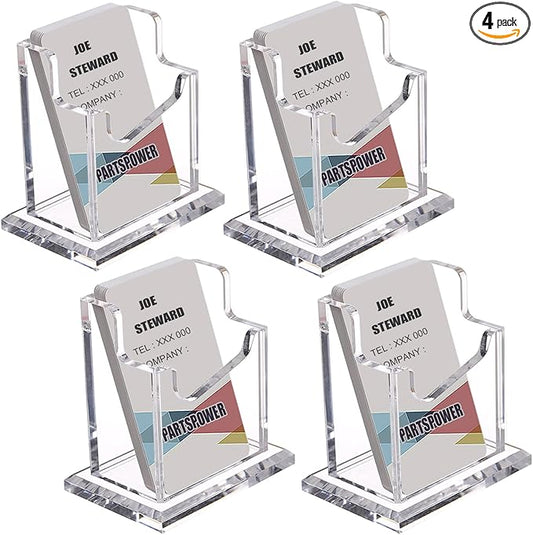 PARTSPOWER 4 Packs Acrylic Business Card Holders for Desk, Vertical Clear Business Name Card Display Stand, Desk Accessory Business Name Card Organizer (Vertical, 1-Slot)-DeskLoop Office