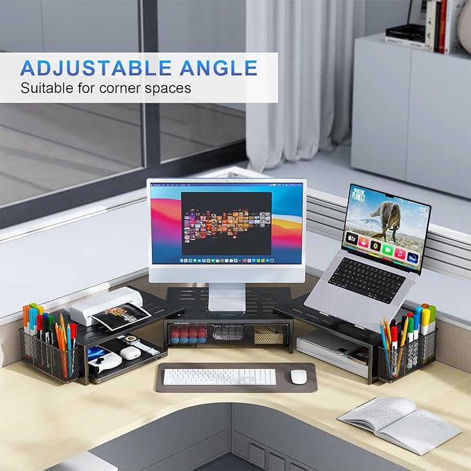 gianotter Computer Dual Monitor Stand Riser For Desk, Desk Organizers And Accessories With Drawer And 2 Pen Holder For Office, Home, School Supplies (Black)-DeskLoop Office