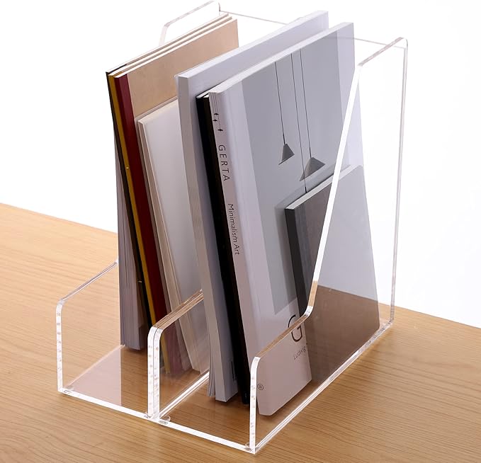 Magazine Holder, Clear Acrylic Desk Organizers, File Organizer for Desk, Magazine Rack- Desktop Book Storage -Independent Vertical 1 Space-2 Pack-DeskLoop Office