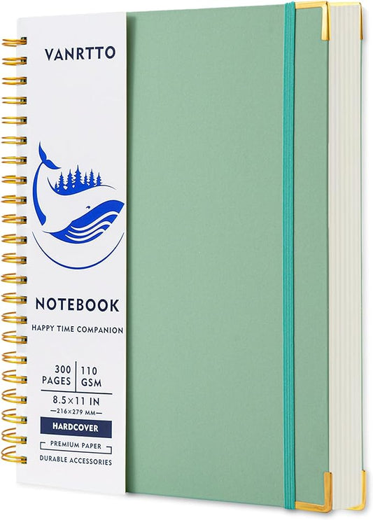 Spiral Notebook, Hardcover 8.5 x 11 IN College Ruled Notebooks, 300 Pages Notebooks for Work and School, 110 GSM Thick Papers Journals for Writing, Office Supplies for Women and Men Green-DeskLoop Office