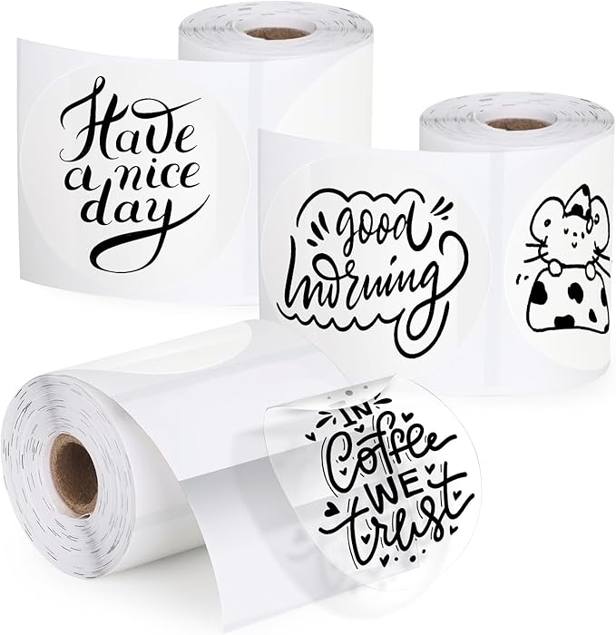 HuiJuKeJi 3 Rolls Transparent Round Thermal Labels, 2 Inch Circle Adhesive Direct Sticker Paper for Phomemo M220/M221/M100/M110/241BT, Multipurpose Clear Custom Sticker Label-140pcs/Roll-DeskLoop Office