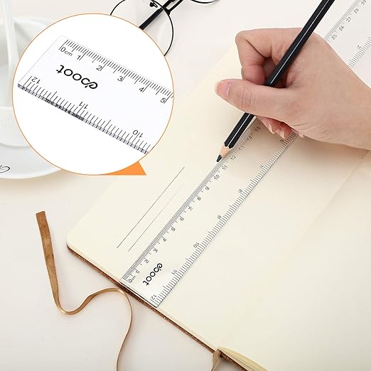 EBOOT 2 Pack Plastic Ruler Straight Ruler Plastic Measuring Tool for Student School Office (Clear, 12 Inch)-DeskLoop Office