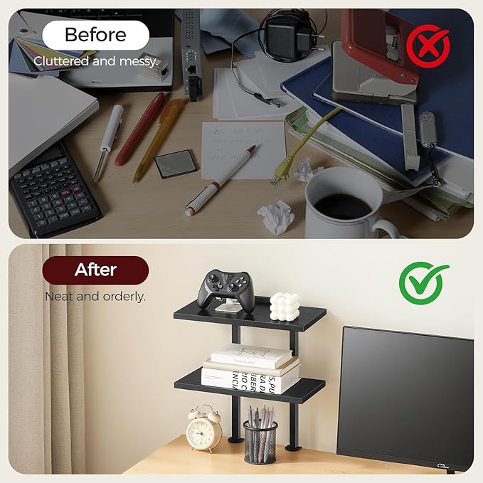 Clamp On Desk Organizer, 2-Tier Desktop Bookshelf, Adjustable Desk Storage Shelf, Metal Frame, for Office, Study and Game Room, Black DSBK3501-DeskLoop Office