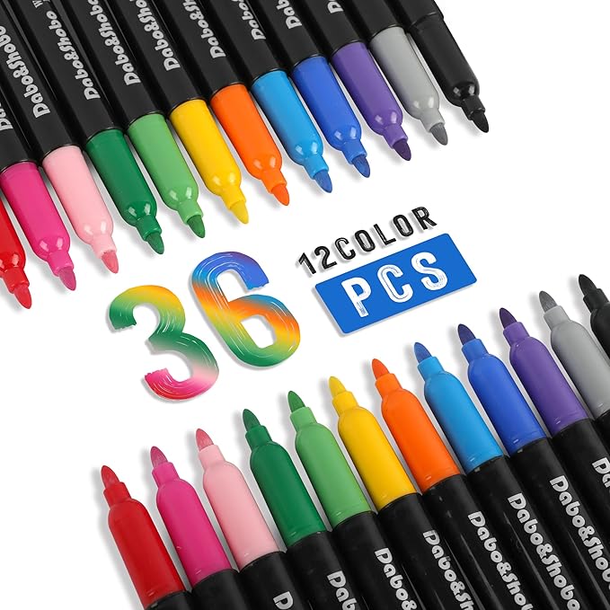 Dabo&Shobo Wet Erase Markers, 36-Count Smudge-Free, 12 Colors Fine Tip, Erases with Water! Low Odor Markers for Office, School & Home-DeskLoop Office