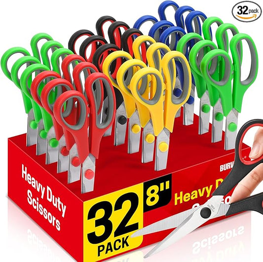 Scissors Bulk Set of 32-Pack, 8" All Purpose Multipurpose Sharp Sewing Craft Fabric Scissors for Office Home High/Middle School Student Office Teacher Art Supplies, Right/Left Handed-DeskLoop Office