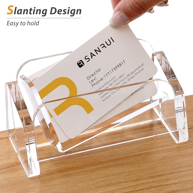 SANRUI Acrylic Business Card Holder for Desk, 1 Tier Clear Tilt Business Name Card Display Holders Stand Storage Organizer Fits 50-60 Business Cards (Horizontal, 1-Slot)-DeskLoop Office
