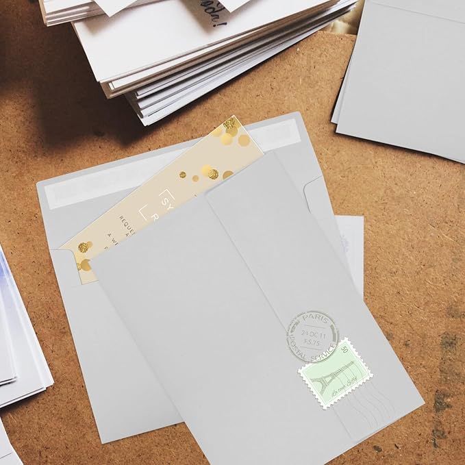 50 Packs 5x7 Dark Gray Envelope, Gray Envelopes 5x7, Dark Gray Invitation Envelope, Envelopes Self Seal for Weddings, Invitations, Photos, Greeting Cards, Mailing (Light grey)-DeskLoop Office