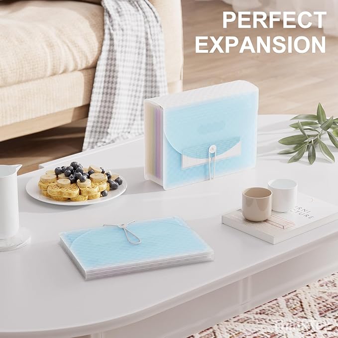 ThinkTex Accordion File Organizer, 12 - Pocket Expanding File Folders for Paper Receipts, Bills&Taxes Organizer, Letter/A4 Size Document Holder for School, Office, Home with Colorful tabs- Blue-DeskLoop Office