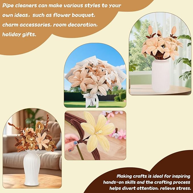 400 PCS Pipe Cleaners Bulk,5 Colors Pipe Cleaners Craft for Flowers with Floral Wires,Gardening Tape,Greeting Card,Bouquet Paper,Hot Glue Stick,Stamen & Ribbon,Ideals for DIY Holiday Deco-DeskLoop Office