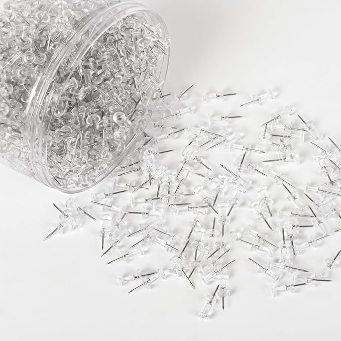 1000 PCS Clear Push pins Tacks for Wall Cork Board Bulletin Board use Clear Plastic Head Pins for Home Office Craft Projects-DeskLoop Office