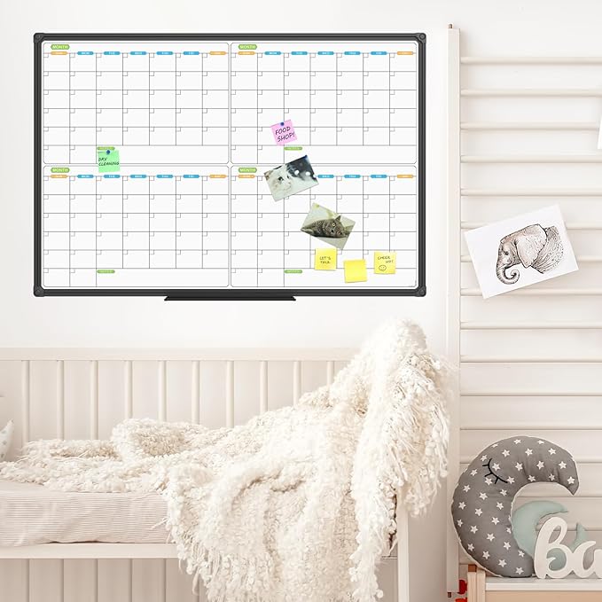JILoffice Magnetic Dry Erase Calendar Whiteboard, 4 Month White Board Planner 36 X 24 Inch, Black Aluminum Frame Wall Mounted Board for Office Home and School-DeskLoop Office