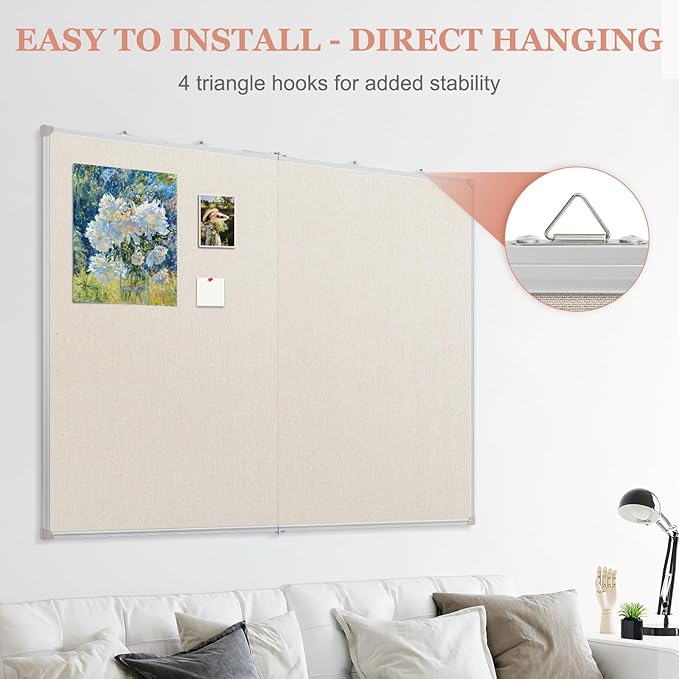 Double-Sided Large Cork Board with Linen, 60" x 40" Foldable Hanging Aluminum Framed Bulletin Board, Vision Board Pin Board Corkboards for Walls, Office, School Decor, 20 Pushpins-DeskLoop Office