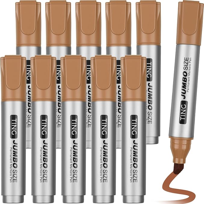 Fuutreo 10 Pack Jumbo Permanent Markers Bulk Large Chisel Tip Permanent Markers Quick Drying Waterproof Big Huge Poster Pens for Office, Logistics Company and More(Brown)-DeskLoop Office