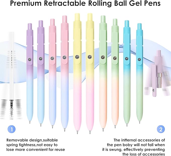 Gel Pens, 10PCS 0.7mm Gel Pens Black Ink Fine Point Smooth Writing Pens, High-End Series Ballpoint for School Office Supplies, Easter Basket Essentials, Easter Gifts for Men Women Student (Gradient)-DeskLoop Office