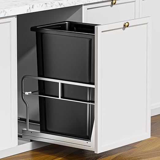 Insputer 8 Gal Pull Out Trash Can Under Cabinet, Heavy Duty Under Sink Garbage Can Kit with Soft-Close Slides for Kitchen, Laundry, Requires Minimum Cabinets Opening 12" W X 18" D-DeskLoop Office