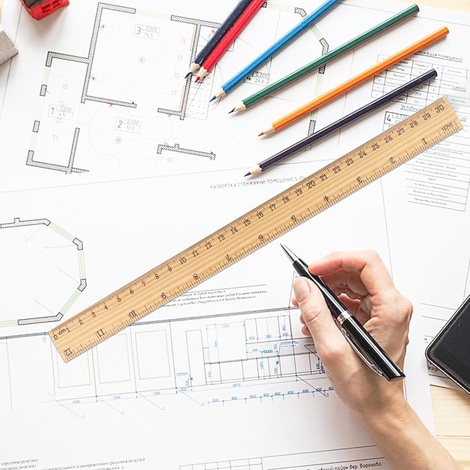 144 Packs Wooden Rulers, 12 Inch Double Sided Wood School Ruler for Home, Student, Office Use, 2 Scale,by,GNIEMCKIN-DeskLoop Office