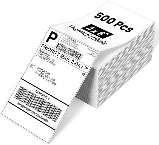 Phomemo 4x6 Shipping Labels, 500 PCS Fan-Fold Thermal Labels, Compatible with MUNBYN,JADENS,Nelko,Phomemo 241bt,243BT, D450BT,D520BT,2411BT Label Printer,Water/Oilproof Label Stickers for Address Mail-DeskLoop Office
