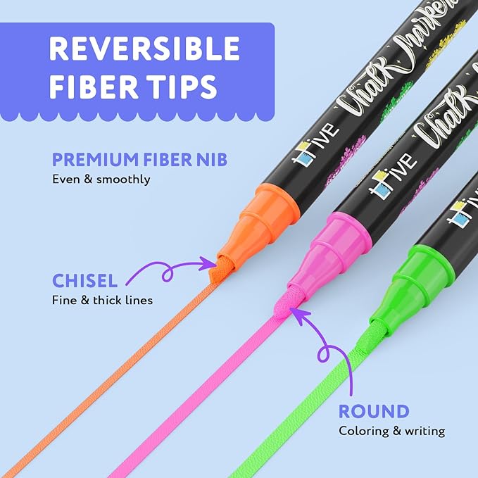 TFIVE White Liquid Chalk Markers - 2 Pack Bright Colors Erasable Chalk Marker Pens, Reversible Tip, Non-Toxic, for Chalkboards, Signs, Glass, Easy to use Chalk markers TF800-DeskLoop Office