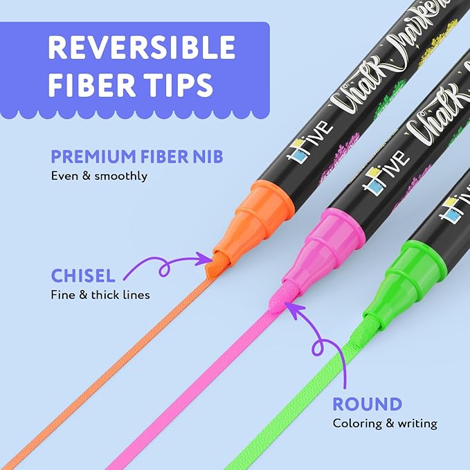 TFIVE Black Liquid Chalk Markers - 2 Pack Bright Colors Erasable Chalk Marker Pens, Reversible Tip, Non-Toxic, for Chalkboards, Signs, Glass, Easy to use Chalk markers TF800-DeskLoop Office