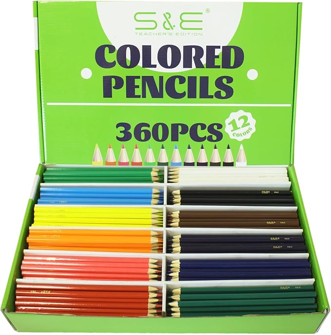 S & E TEACHER'S EDITION Colored Pencils 360Pcs,Coloring Pencils Set for Adults Kids Drawing Pencils for Sketch, Woodcase Lead,Wooden Colored, Back to school Christmas Gifts-DeskLoop Office