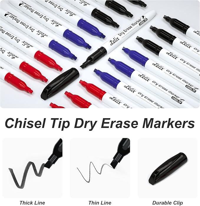 Lelix Dry Erase Markers, 42 Pack 14 Black+14 Blue+14Red Dry Erase Markers Chisel Tip,Dry Erase Markers Bulk,Whiteboard Markers for School, Office Supplies,Perfect for White Board, Mirror,Calender-DeskLoop Office