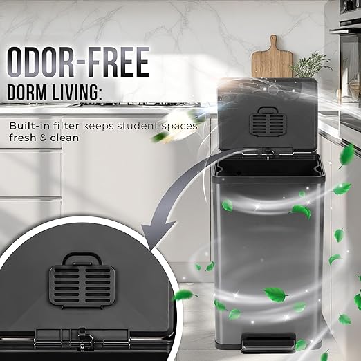 Simpli-Magic 13.2 Gallon (50L) Step Trash Can – Kitchen Garbage Can with Slow-Close Lid – Odor Control, Hands-Free, Easy to Clean, Brushed Stainless Steel-DeskLoop Office