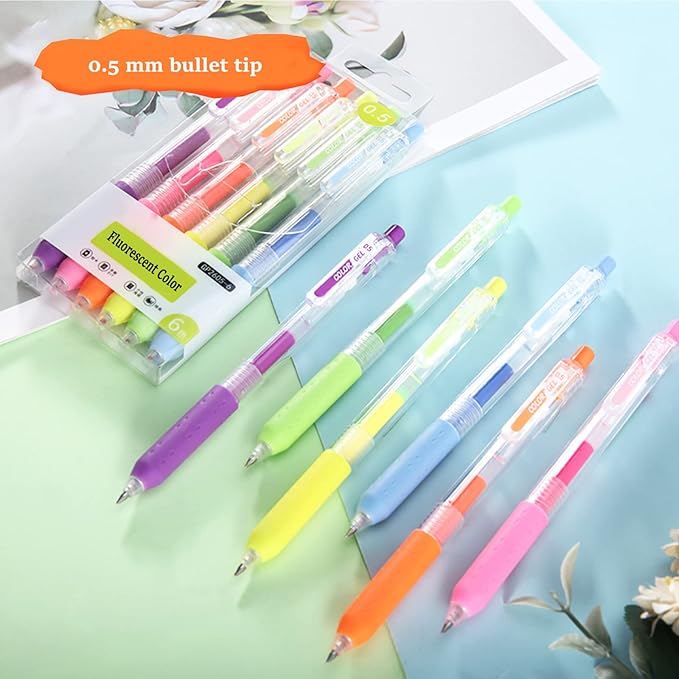 Luminous colors Journal Planner Pens Colorful 0.5mm Markers Fine Tip Drawing Pen Porous Fineliner Pen for Bullet Journaling Writing Note Taking Coloring Art Office School Supplies (6 luminous colors)-DeskLoop Office