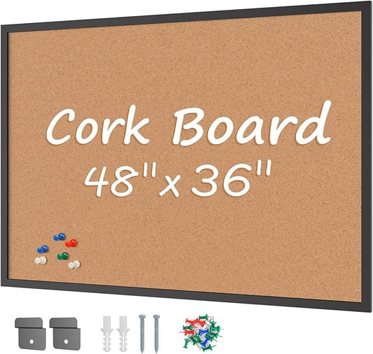 Board2by Cork Board Bulletin Board 36 x 48, Black Wood Framed 4x3 Corkboard, Office Board for Wall Cork, Large Wall Mounted Notice Pin Board with 18 Push Pins for School, Home & Office-DeskLoop Office
