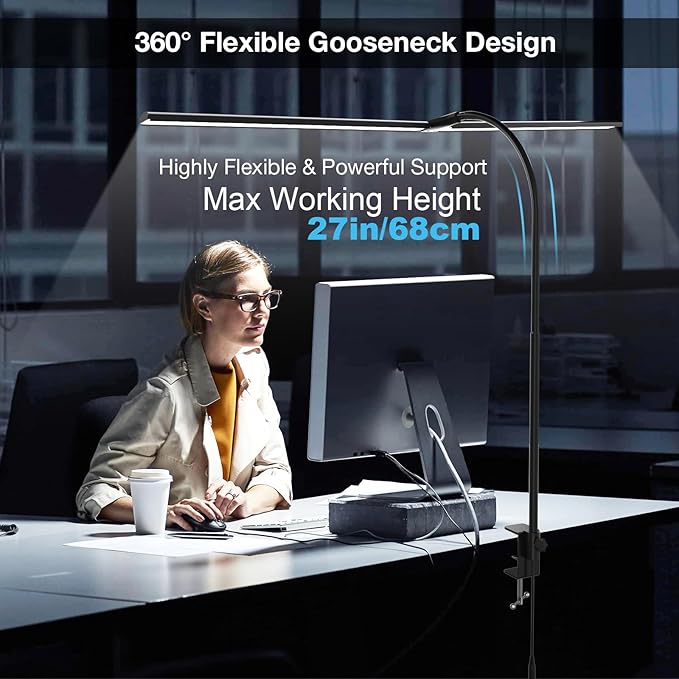 Desk Lamp for Office Home, 31.5" Desktop Lighting Bar with Gooseneck, Clip on Desk Light with Clamp, Bright Dimmable Table Lamp for Study, Work, Computer, Monitor, Reading-DeskLoop Office