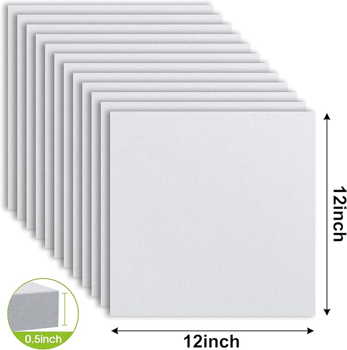 AKTOP White Cork Bulletin Board 12x12, 1/2" Thick Felt Cork Board Tiles 12 Pack, Small Square Pin Board for Wall, Self Adhesive Corkboards with 120 Push Pin Wood Clips for School, Home & Office-DeskLoop Office