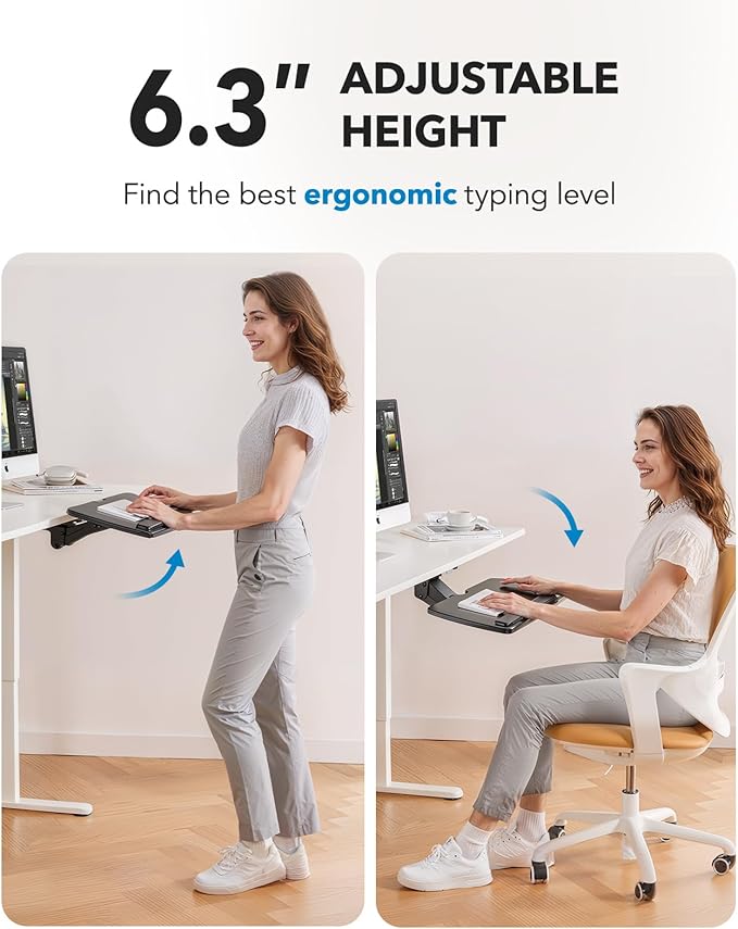 HUANUO Keyboard Tray Under Desk, 360 Adjustable Under Desk Keyboard Tray Slide Out, Ergonomic Pull Out Keyboard Tray Under Desk, 25"W x 9.84"D-DeskLoop Office