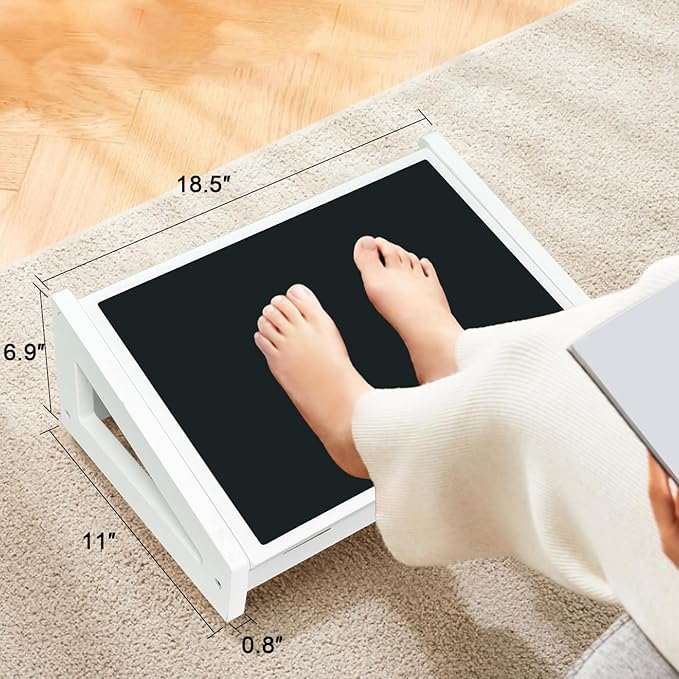 WOOD CITY Foot Rest for Under Desk at Work, 3 Heights Adjustable Footrest with Silicone Surface, 2in1 Foot Stool Improve Posture, Reduce Fatigue & Pain, Ideal for Home/Office/Gaming(White)-DeskLoop Office