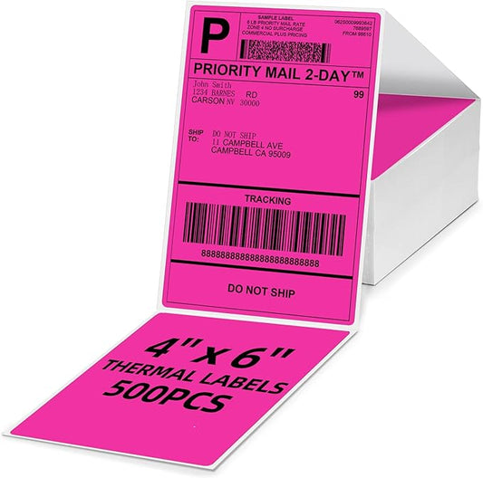 4x6 Thermal Labels, 1 Packs of 500 4x6 Fold Labels Rose Red - Compatible with JADENS, ASprink, Phomemo, Rollo, Zebra, Omezizy and Other Thermal Printers-DeskLoop Office