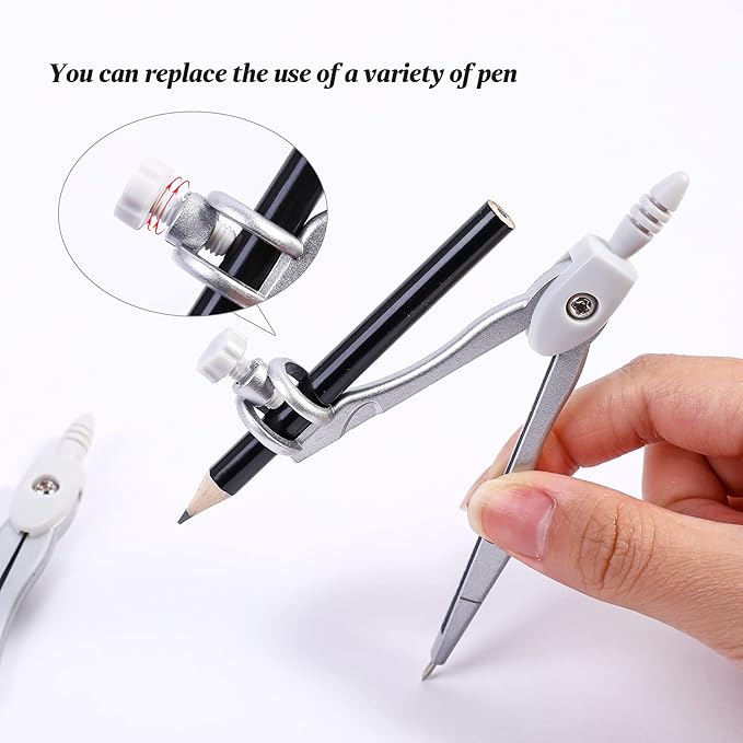 Math Geometry Kit Sets 10 Piece Student Supplies with Shatterproof Storage Box,Includes Rulers,Protractor,Compass,Eraser,Pencil Sharpener,Lead Refills,Pencil,for Drafting(White)-DeskLoop Office