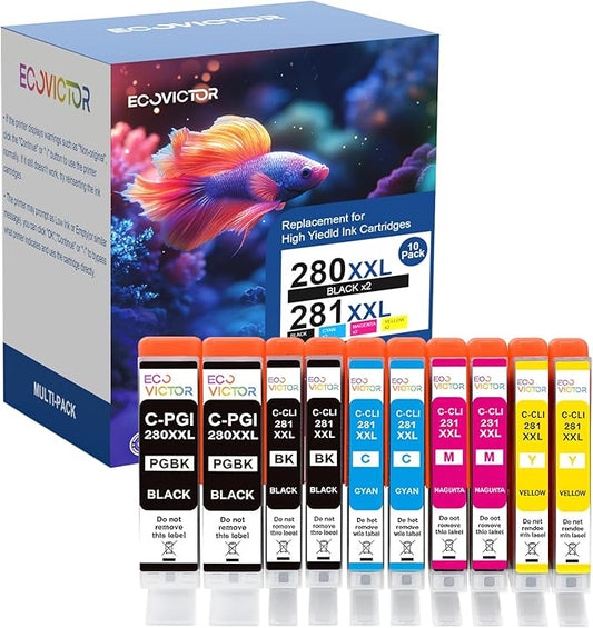 10 Pack 280 281 XXL Ink Cartridges Replacement for Canon 280XL 281XL Ink Cartridges PGI-280XXL CLI-281XXL for TR8620a TR8520 TR8620 TR8600 TR7520 TS6120 TS6220 TS9120 TS6320 TS8220 Printers-DeskLoop Office