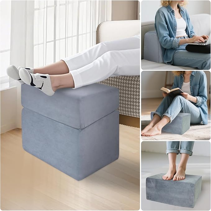 Adjustable Foot Rest for Under Desk - 3-in-1 Ergonomic Foot Stool with Zipper Connection, 6.3"/11.8"/16" Height Adjustable for Office, Home & Gaming (Gray)-DeskLoop Office