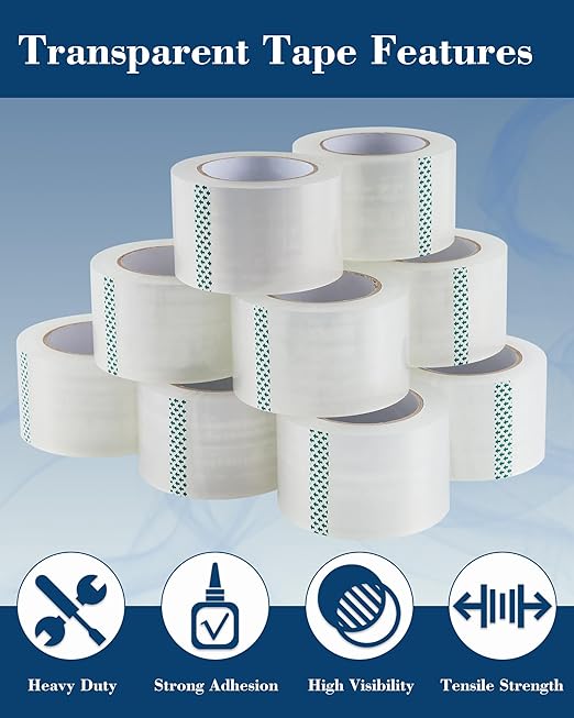 Lichamp Heavy Duty Packing Tape 12 Rolls, Wide Packaging Tape, 3 in. x 90 Yd., 3 Mil Thick, Clear, Commercial Grade Carton Packaging Tape Refills, Shipping, Mailing, Moving Supplies & Storage-DeskLoop Office