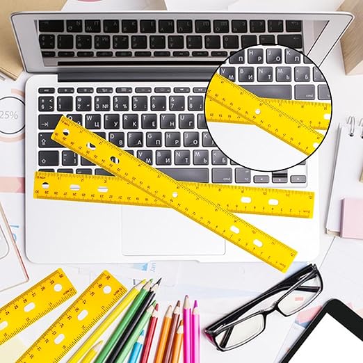 200 Pack 12 Inch Plastic Rulers Bulk, Yellow Plastic Ruler, Yellow Ruler with Dual-Scale Measurement, Easy to Store, for Home, Office, Practical Use by KUKLIPJIM-DeskLoop Office
