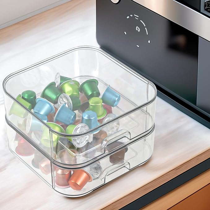 Set of 2 Stackable Storage Drawers - 7.8" Clear Plastic Drawer Storage, Acrylic Makeup Organizer, Desk Counter Cabinet Office Organizer, Bathroom Organizers and Storage (Square/Set of 2)-DeskLoop Office