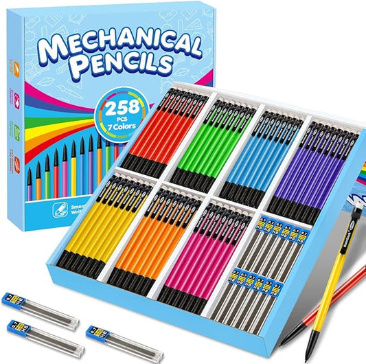Mechanical Pencils, 0.7mm Medium Point, HB #2 Lead, 210 Pack Bulk Mechanical Pencils and 48 Tubes Refills, Assorted Colored Barrels, Office School Supplies-DeskLoop Office