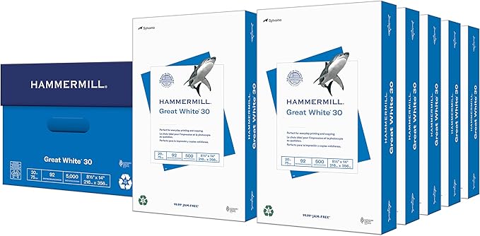 Hammermill Printer Paper, Great White 30% Recycled Paper, 8.5 x 14 - 10 Ream (5,000 Sheets) - 92 Bright, Made in the USA, 086704C-DeskLoop Office